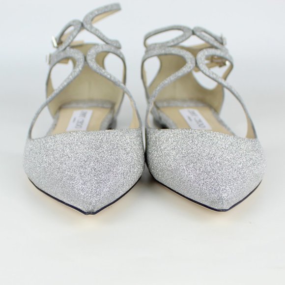 New JIMMY CHOO Leather Lancer Cutout Glittered Sandals - Picture 9 of 15